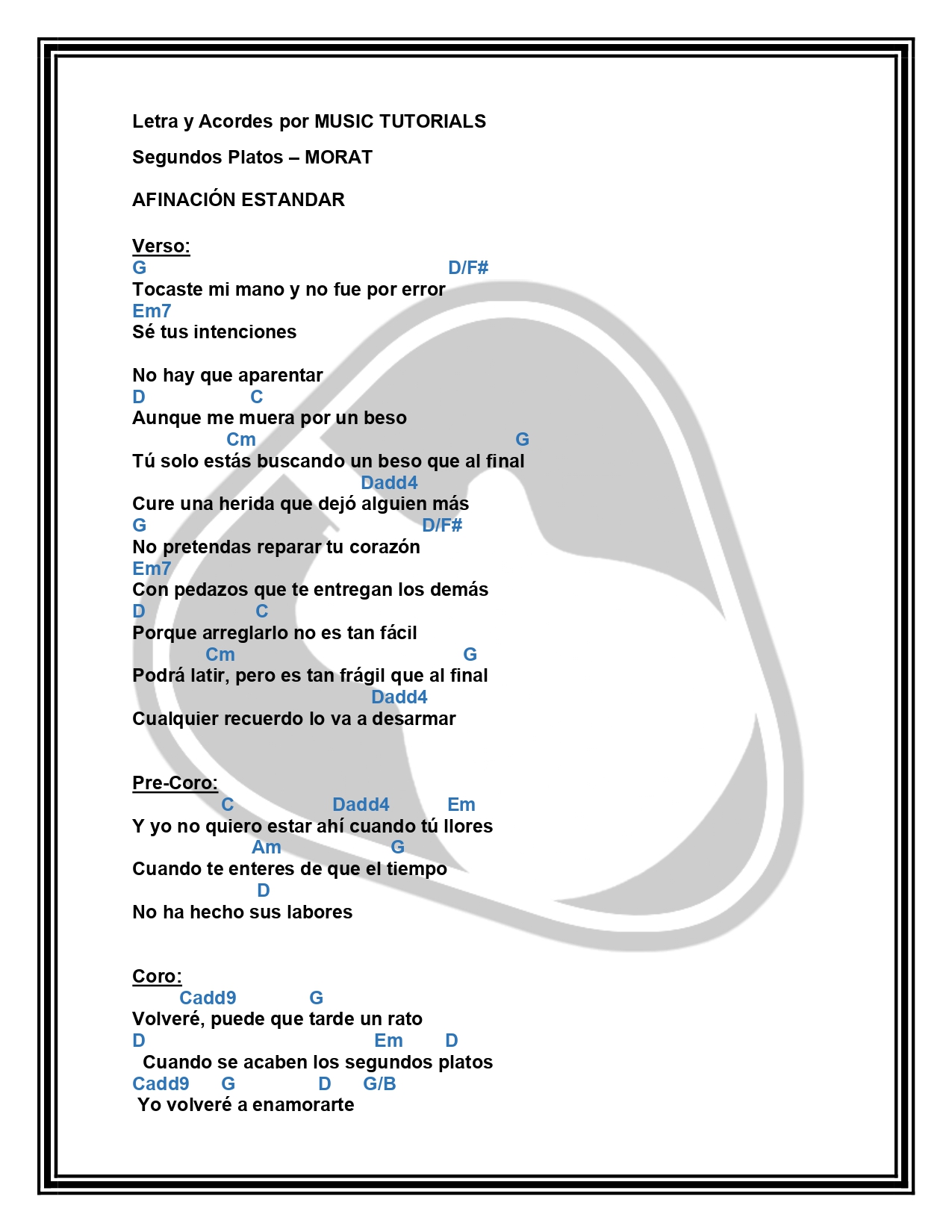 Segundos Platos Morat Letra y Acordes by MUSICTUTORIALS page 0001