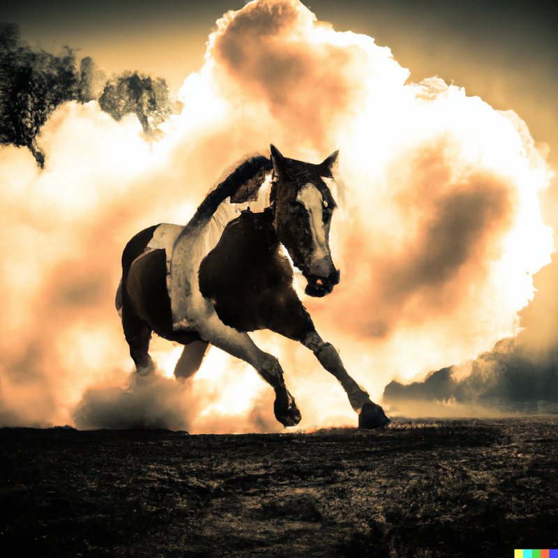 DALL·E - Photo of a horse doing a burnout