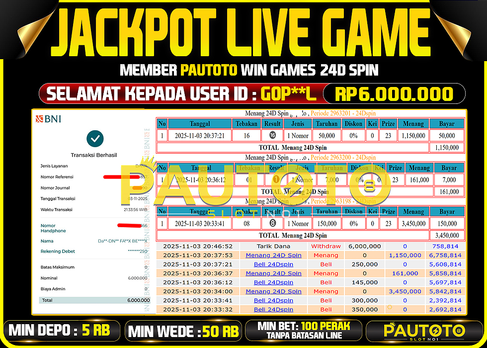 BUKTI JACKPOT LUNAS PAUTOTO