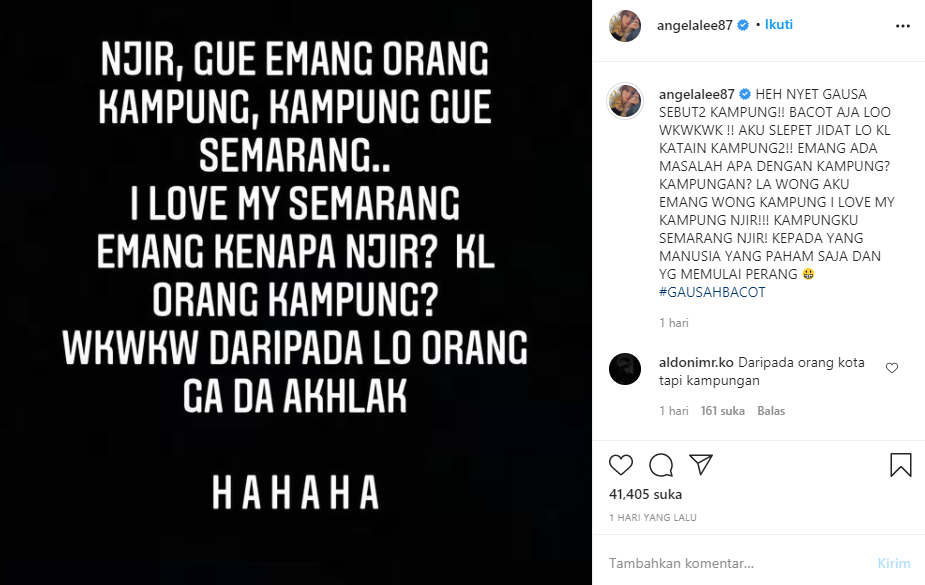 Angela Lee geram diledek sebagai orang kampung