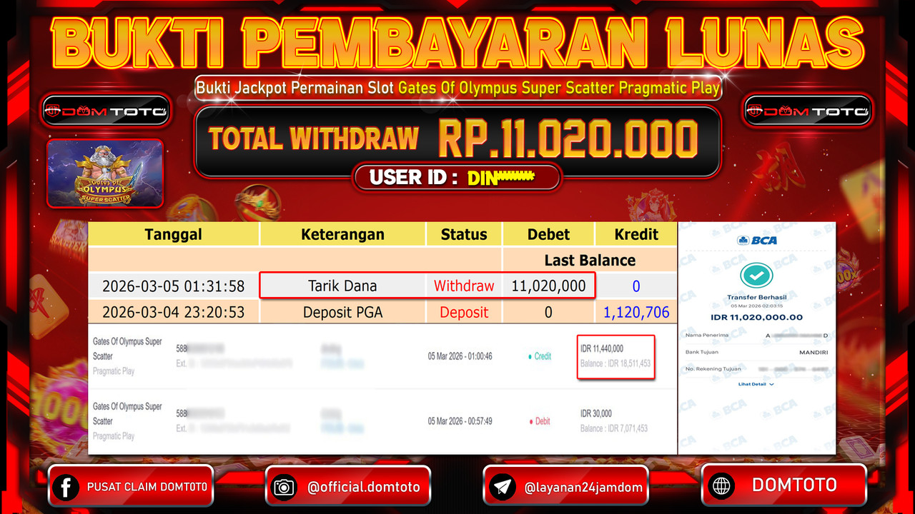 JACKPOT SLOT Gates Of Olympus Super Scatter Pragmatic Play 05 MARET 2026