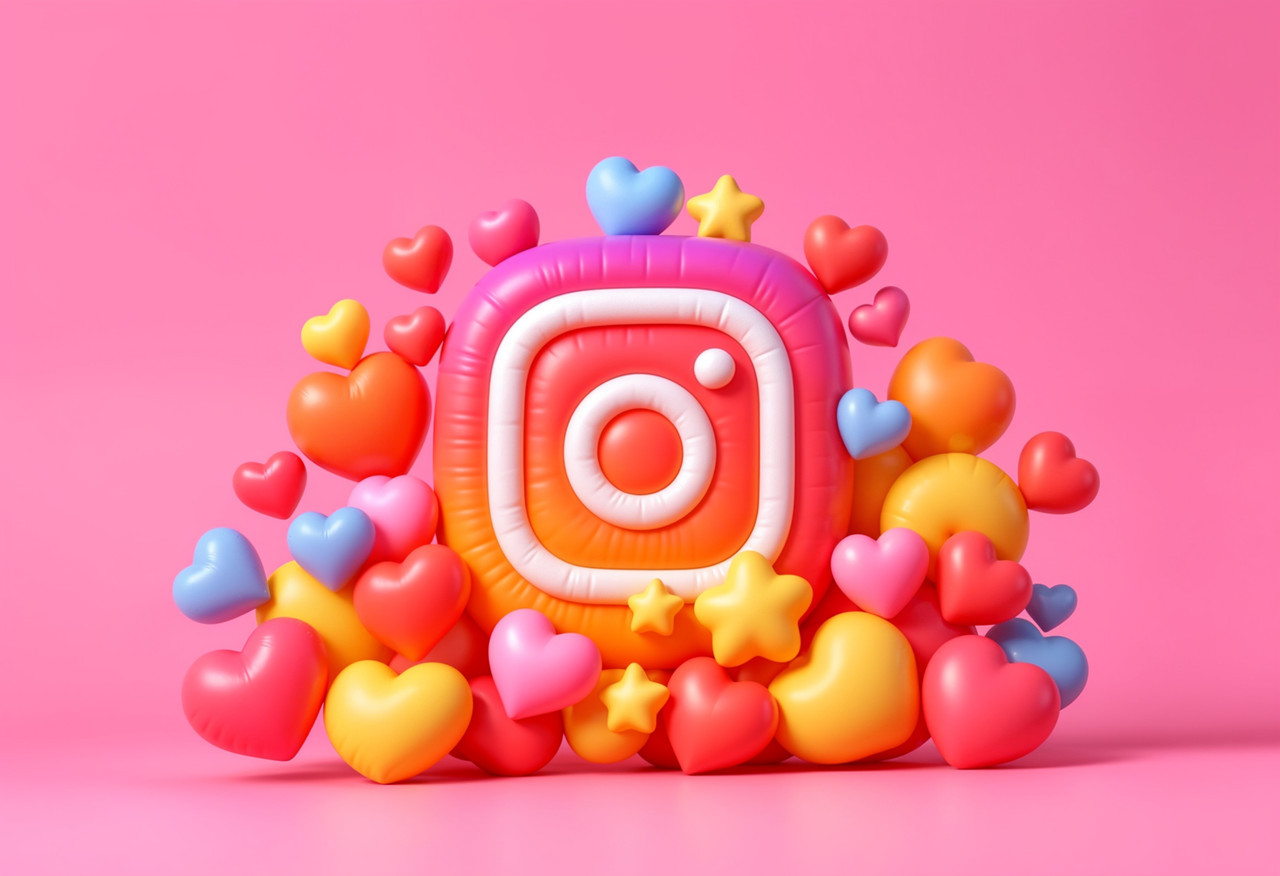 instagram logo with hearts 3d render social media