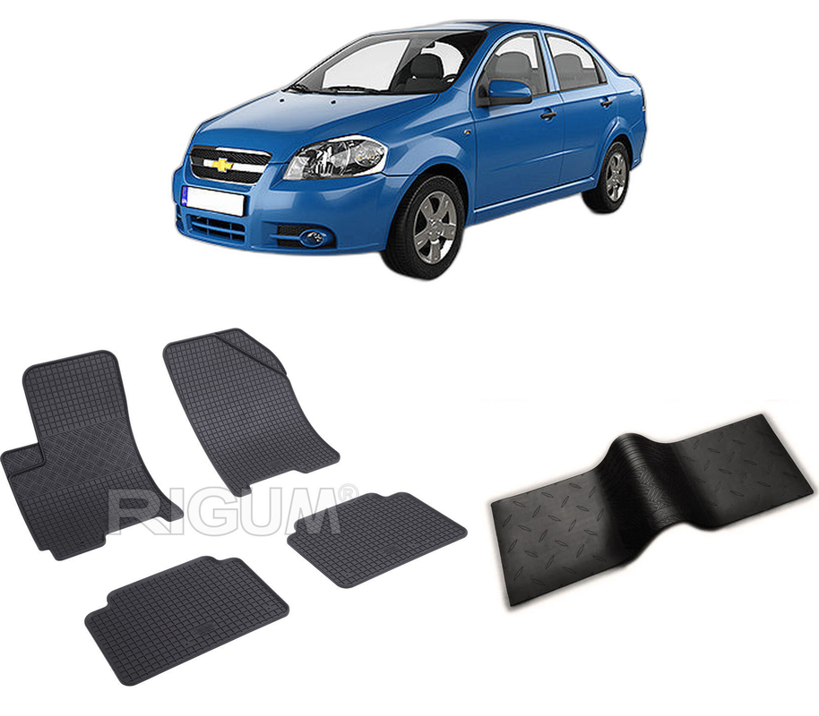 Set covorase auto CHEVROLET AVEO T250 din 2006-2011, cu covoras tunel median, CAROSERIE SEDAN, Presuri cauciuc 100%, compatibil cu autoturismul CHEVROLET AVEO T250, Rigum