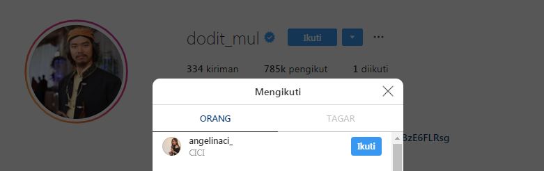 Dodit Mulyanto hanya ikuti satu akun milik pacarnya