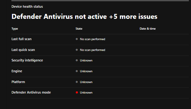 Fehler im Defender Portal