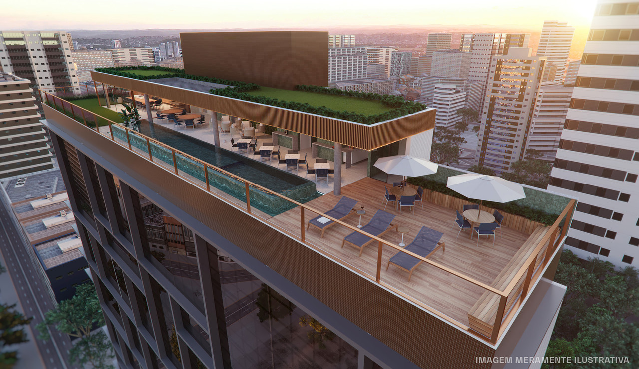 Rooftop garden lounge do Icon Design Living com vista panorâmica