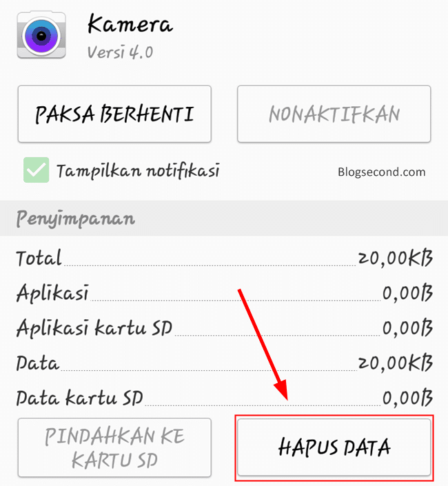 Hapus Data di Aplikasi Kamera