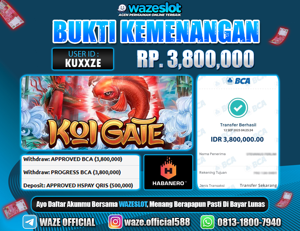 BUKTI KEMENANGAN 12 SEPTEMBER 2025 KOI GATE ( HABANERO )