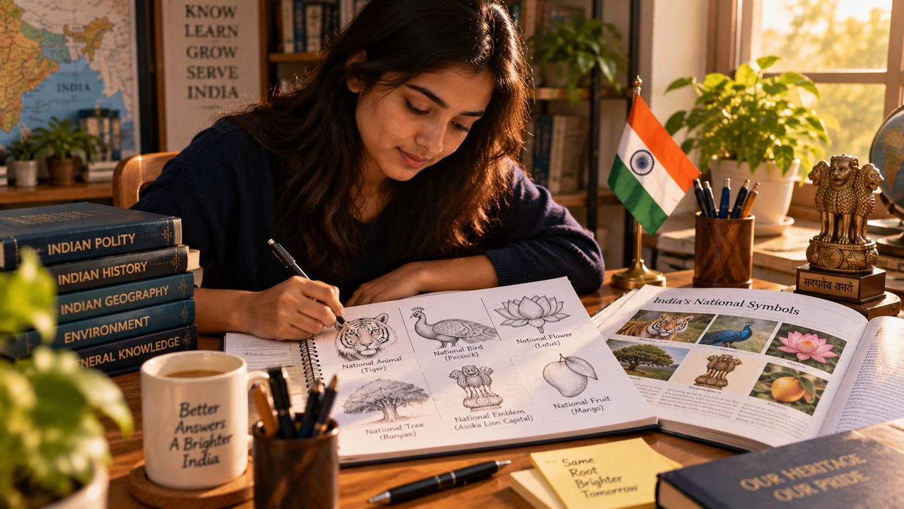 Indian national symbols list including national animal bird flower and emblem for competitive exams
