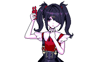 A transparent gif of an in-game sprite of Ame-chan from Needy Streamer Overload. She's holding the peace sign up to her chin, and is taking selfies with her phone.