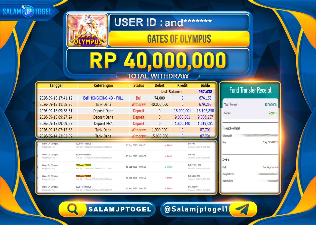SALAMJPTOGEL JACKPOT MENANG SLOT GATES OF OLYMPUS Rp.40,000,000 - LUNAS