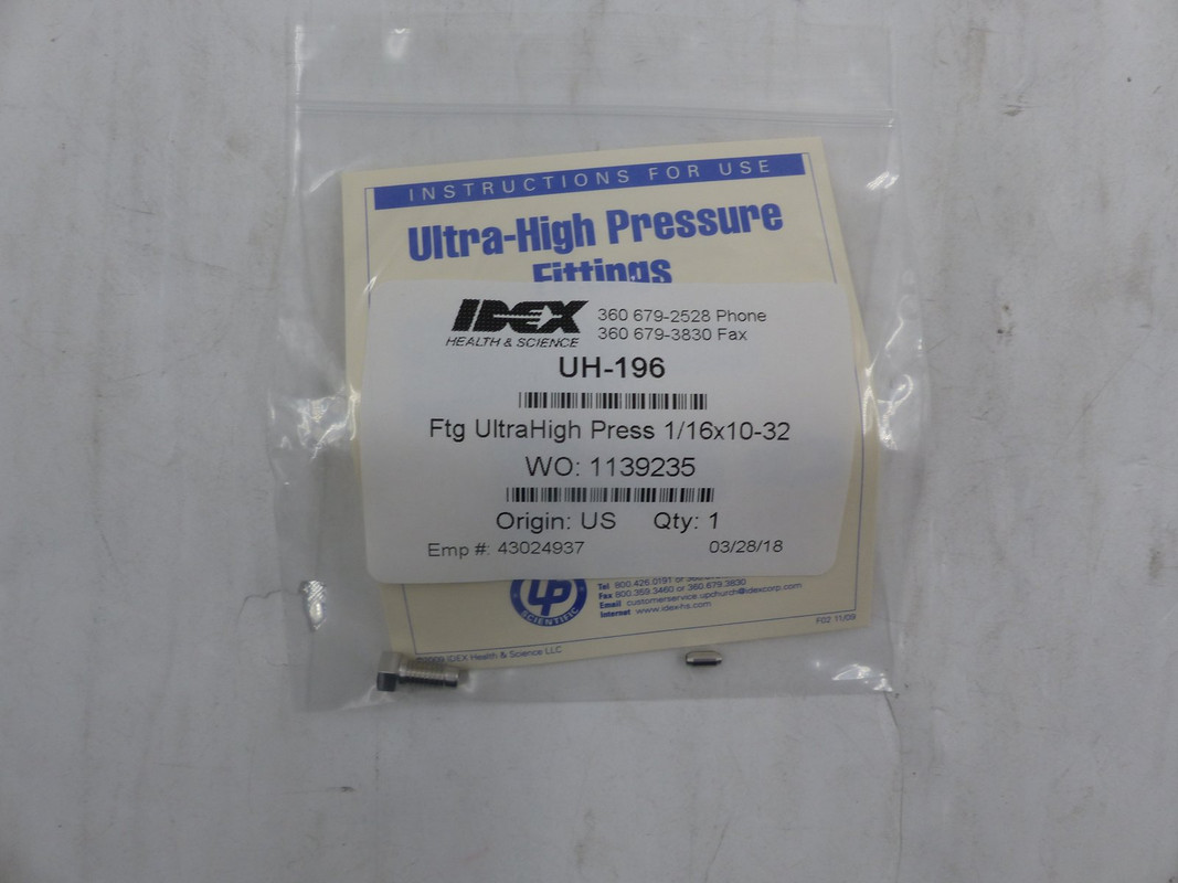 IDEX HEALTH AND SCIENCE UH-196 FTG ULTRAHIGH PRESS 1/16X10-32