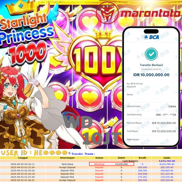 Bukti Kemenangan Member Marontoto Sebesar 10.000,000 JuTa