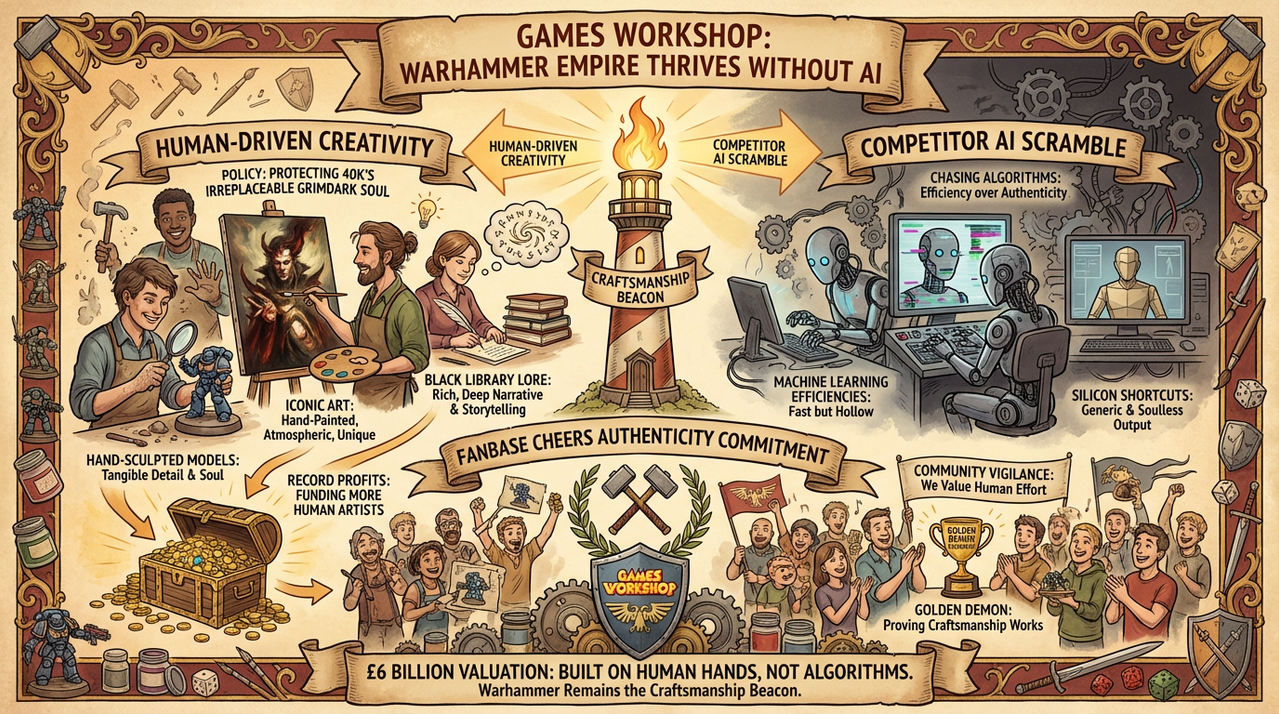 Warhammer miniature painters working on detailed Space Marine models