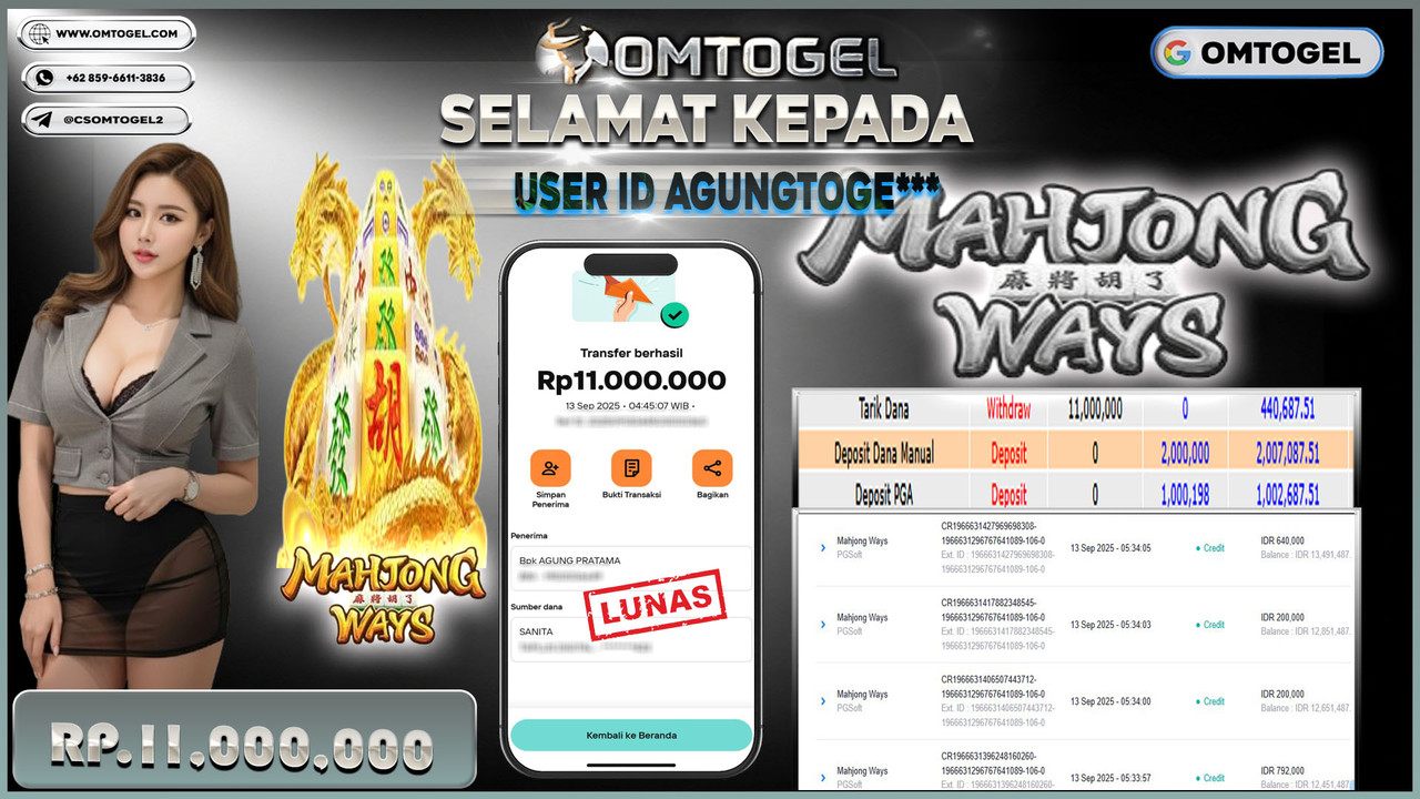 OMTOGEL JACKPOT PGSOFT MAHJONG WAYS 11 JUTA DI BAYAR LUNAS ,-