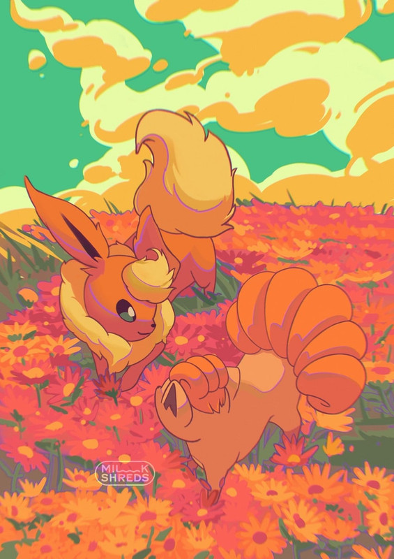 flareon-and-vulpix-pokemon-drawn-by-milk