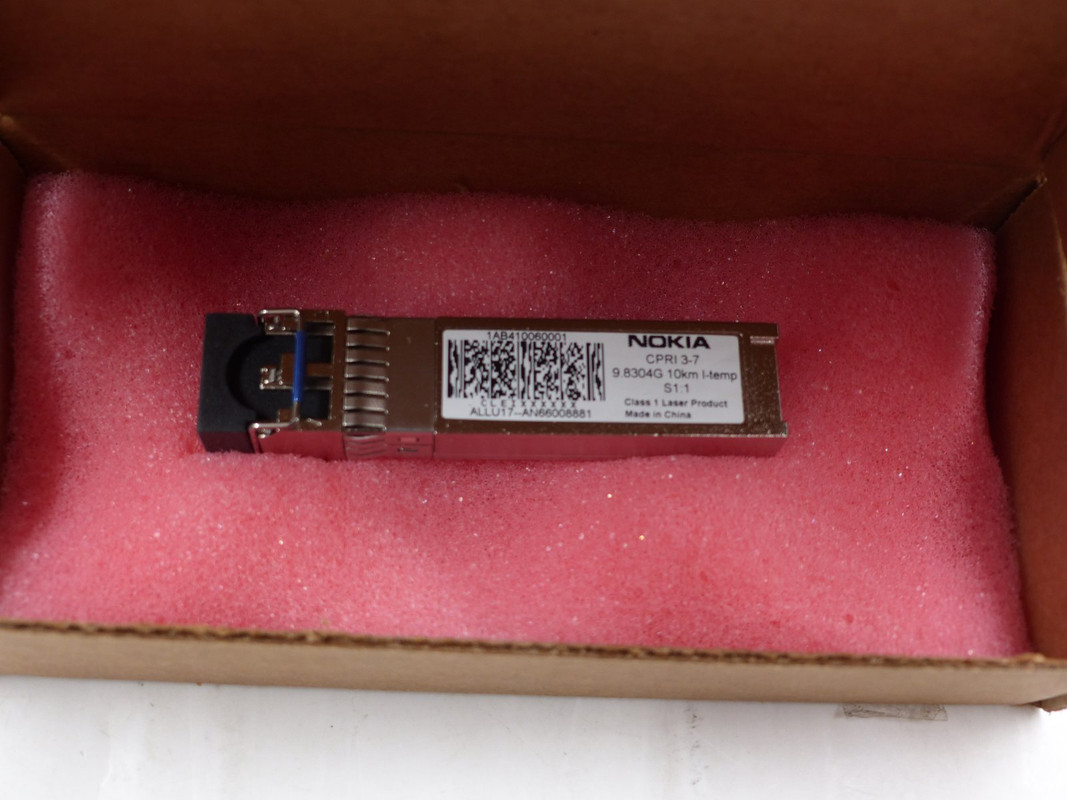 NOKIA CPRI 3-7 9.8304G 10KM I-TEMP S1:1 CLASS 1 LASER 1AB410060001 NOKIA CPRI 3-7 9.8304G 10KM I-TEMP S1:1 CLASS 1 LASER 1AB410060001