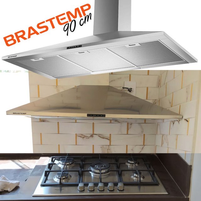 Coifa de Parede Brastemp 90 cm Inox piramidal 5 e 6 bocas com duplo filtro – BAI91BR