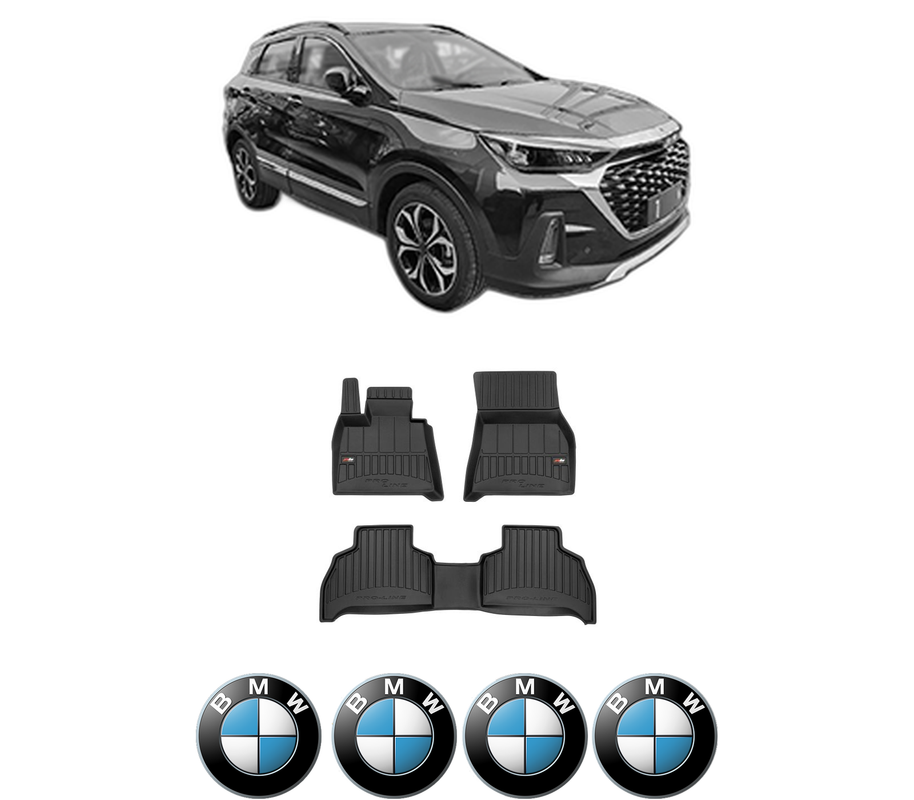 Set covorase presuri BMW Seria X5 din 2007-2023, auto, din cauciuc thermoplastic, 4 Stickere auto cu BMW Seria