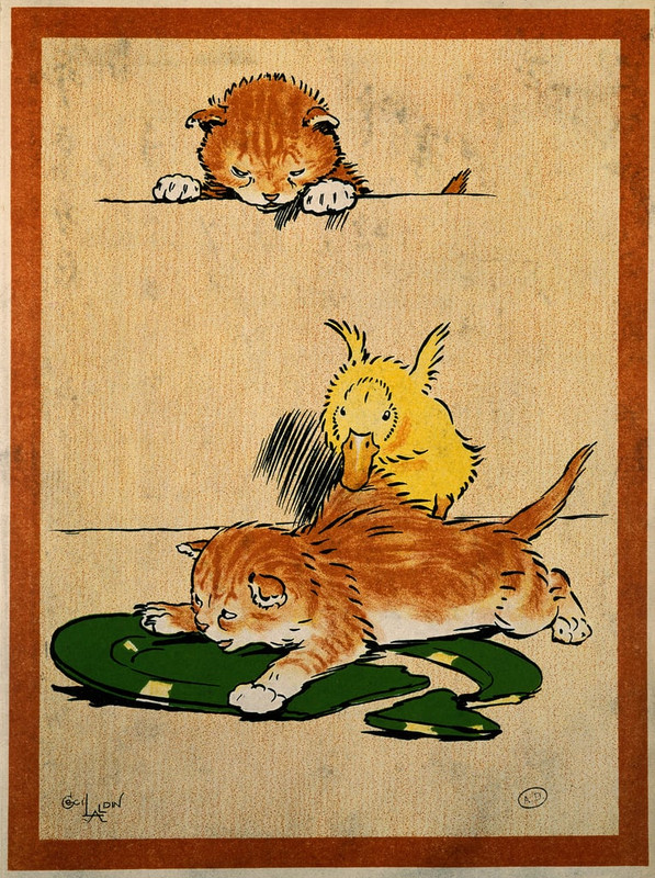 2-Cecil_Charles_Windsor_Aldin_-_Cats_et_duck_Drawing_by_Cecil_Aldin_(1870-1935)_Paris_Decorative_Art