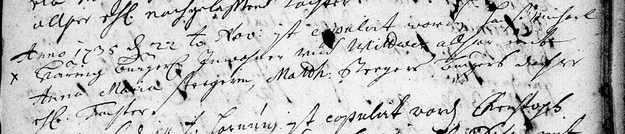 Heirat Hans Michael Haering und Anna Maria Steeger 22.11.1735. Kirchardt, Sinsheim, Baden-Würtemberg