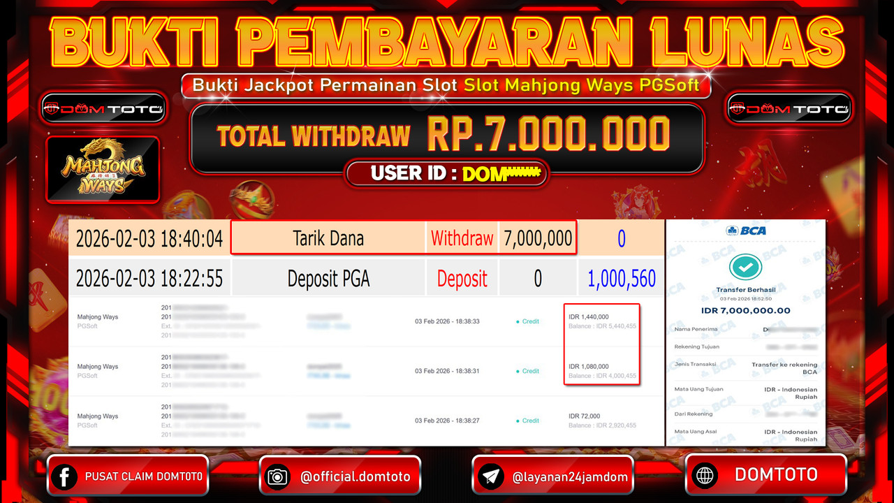 JACKPOT SLOT Mahjong Ways PGSoft 03 FEBRUARI 2026