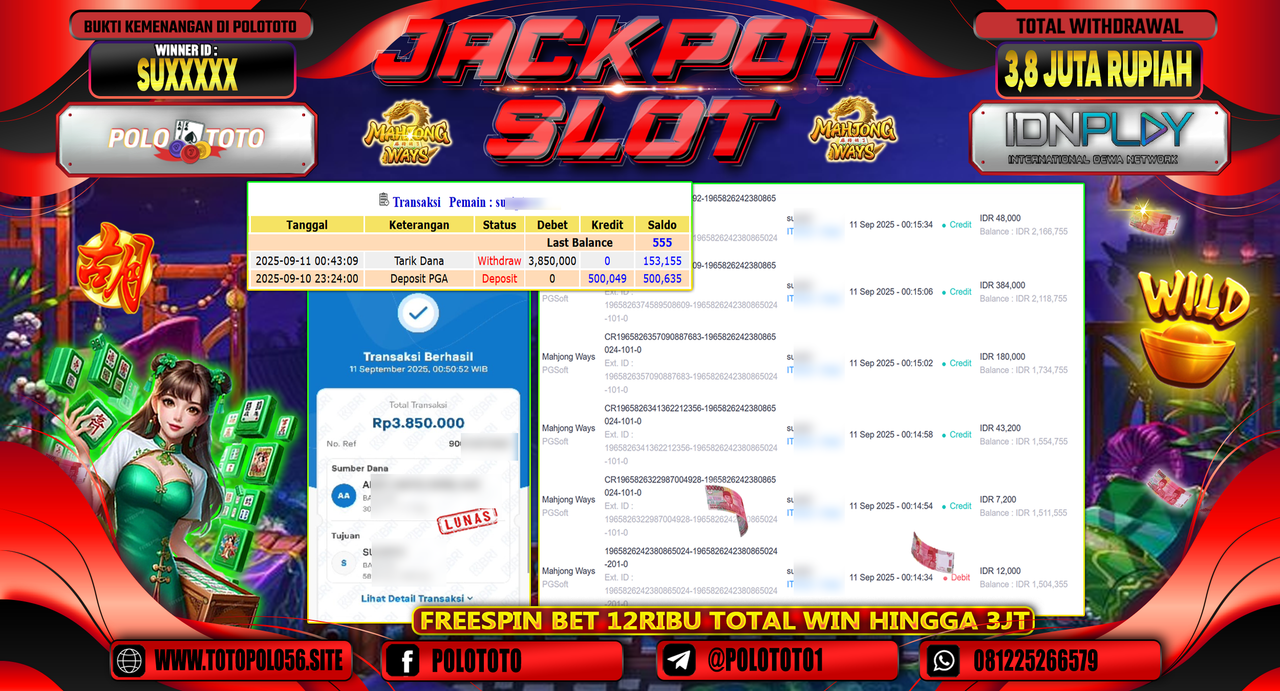 POLOTOTO JACKPOT SLOT MAHJONG WAYS Rp.3.850.000,-