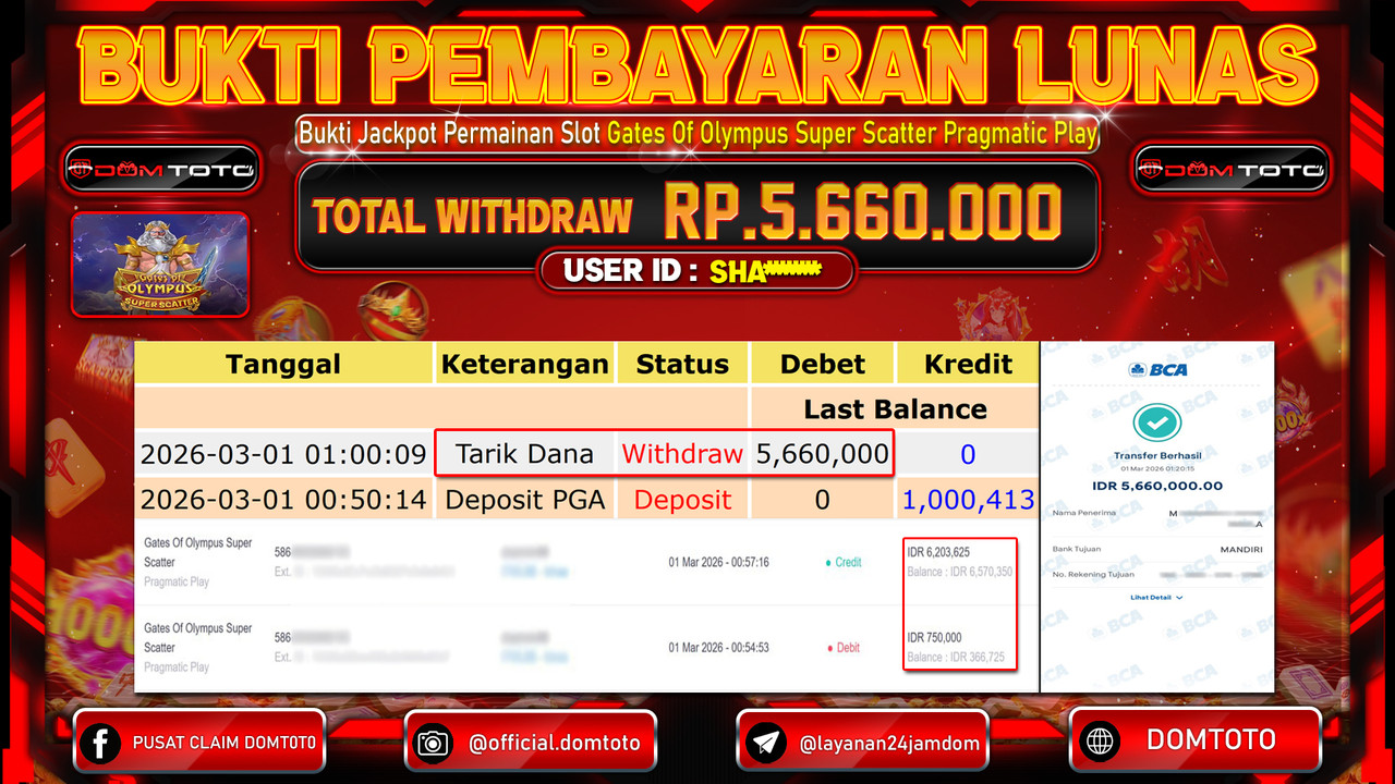 JACKPOT SLOT Gates Of Olympus Super Scatter Pragmatic Play 01 MARET 2026