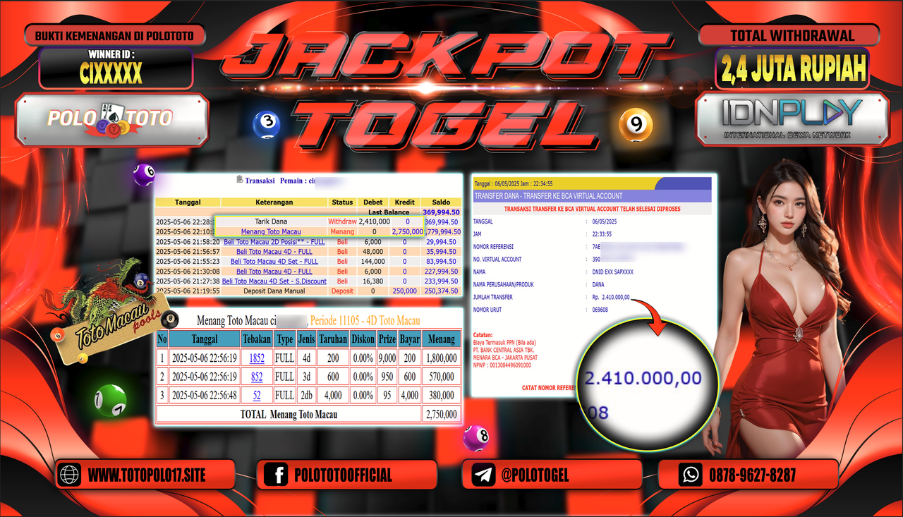 POLOTOTO JACKPOT TOGEL TOTO MACAU Rp.2.410.000,-