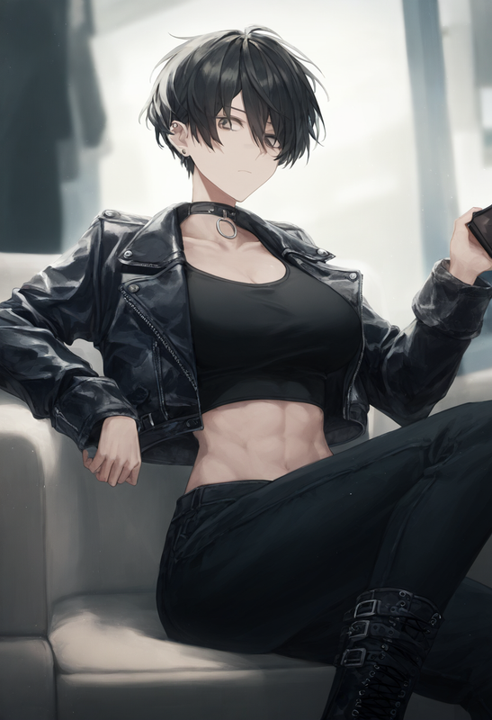 depth of field, 1girl, [[tall]], [toned], large breasts, short hair, black hair, s-1879461581