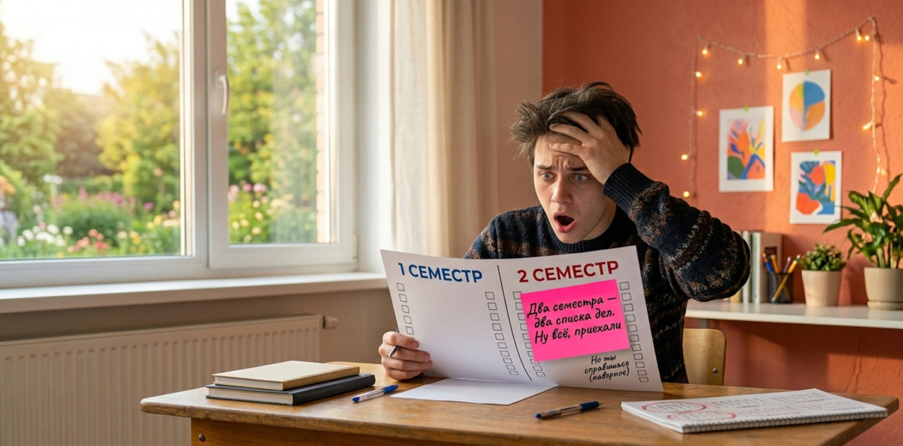 student sitting in a vibrant modern study room