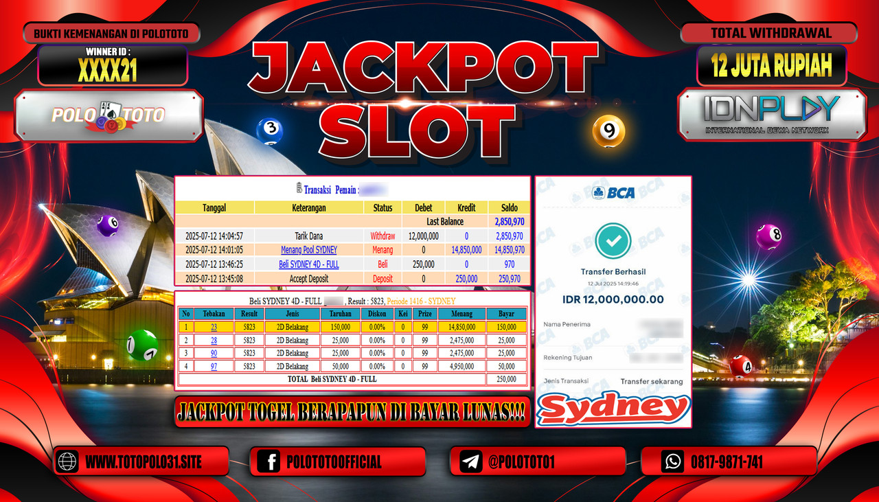 POLOTOTO JACKPOT TOGEL POOL SYDNEY Rp.12.000.000,- LUNAS