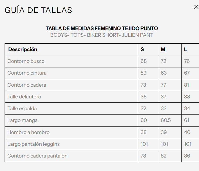 Guía de tallas