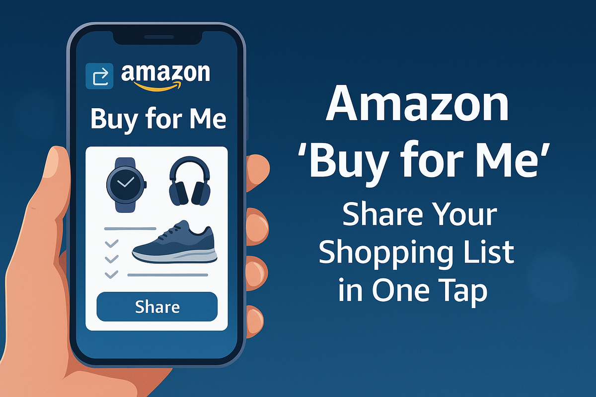 Person using the Amazon Shopping app to share a shopping cart through the new "Buy for Me" feature