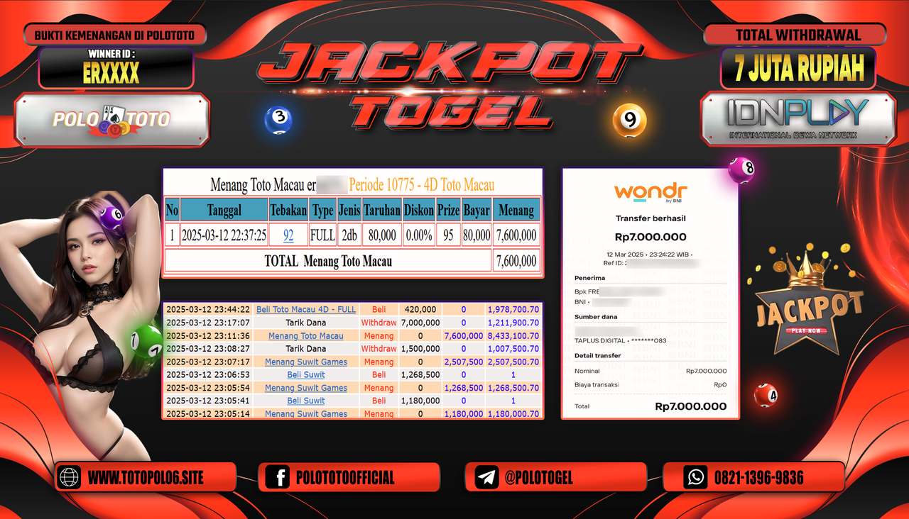 POLOTOTO JACKPOT TOGEL TOTO MACAU Rp.7.000.000,-