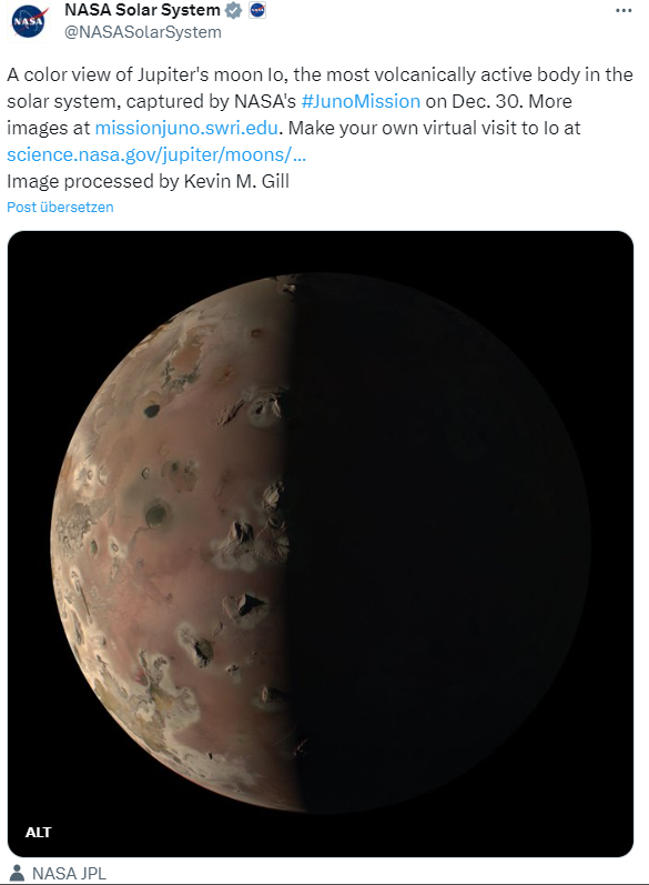 Juno-Vorbeiflug an Jupitermond Io