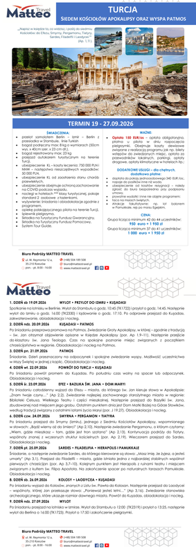 Turcja 7 Kościołów Apokalipsy i Patmos 19 27 09 2026 ks Podeszwa