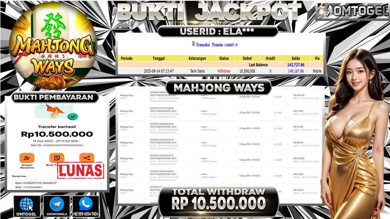 OMTOGEL JACKPOT PGSOFT MAHJONG WAYS 10 JUTA DI BAYAR LUNAS ,-