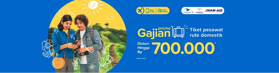 Promo Gajian diskon tiket pesawat rute domestik hingga Rp 700 ribu di tiket.com