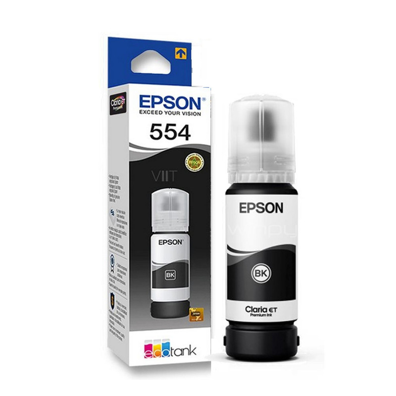 Botella de tinta original Epson T554 de color negro fotográfico.