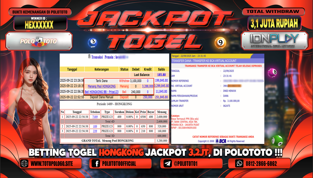 POLOTOTO JACKPOT TOGEL HONGKONG LOTTO Rp.3.100.000,- 