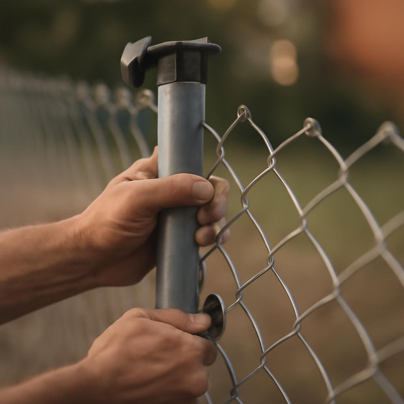 Монтаж опорных столбов для забора из сетки-рабица