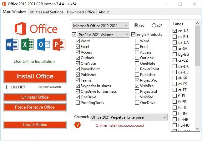 Office 2013-2021 C2R Install v7.4.8 (x64)