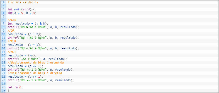 Operadores bit-a-bit exemplo