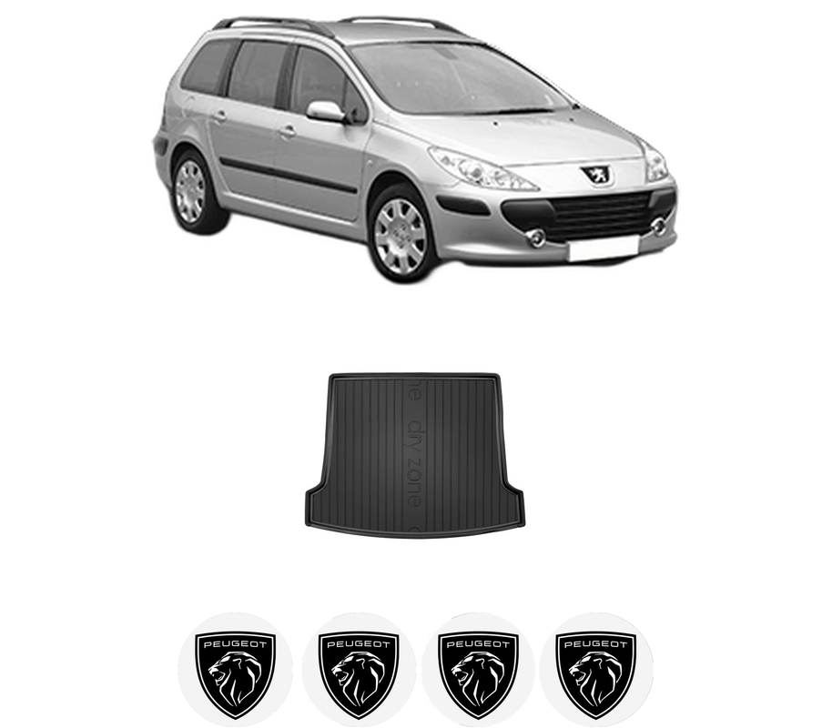 Tavita Portbagaj PEUGEOT 307 Break (3E) din 2002-2009, Protectie Portbagaj Auto, 4x Stickere auto cu PEUGEOT
