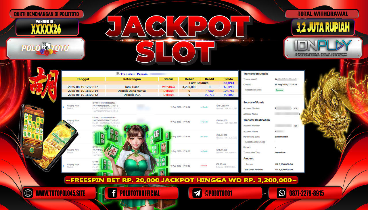 POLOTOTO JACKPOT SLOT MAHJONG WAYS Rp.3.200.000,- LUNAS