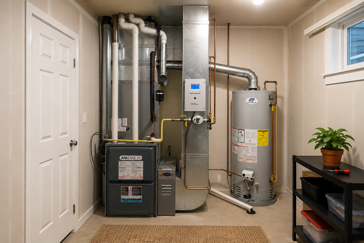 Residential furnace and mechanical room HVAC setup