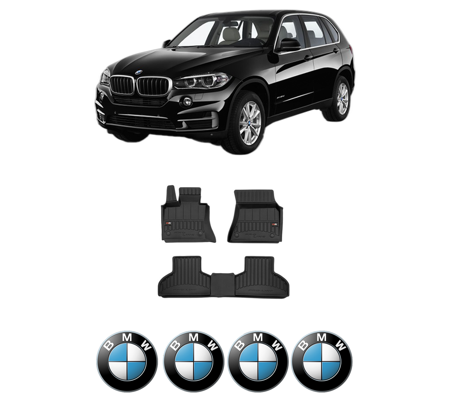Set covorase presuri BMW Seria X5 (F15, F85) din 2013-2018, auto, din cauciuc thermoplastic, 4 Stickere auto cu BMW Seria
