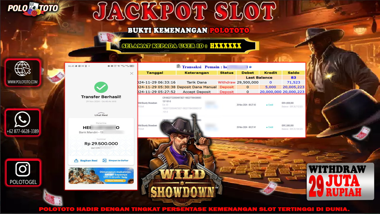 POLOTOTO JACKPOT SLOT WILD BOUNTY SHOWDOWN Rp.29,000.000,-