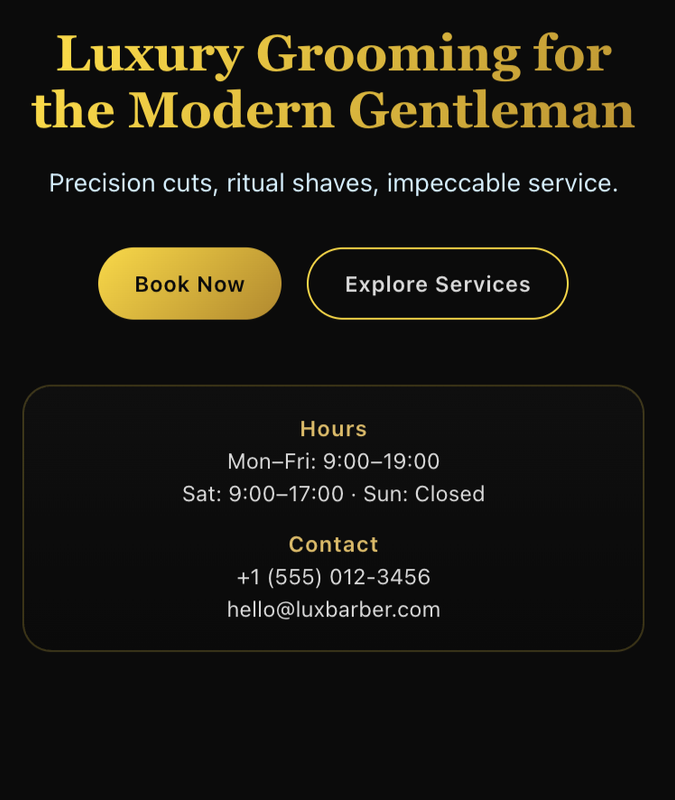 Lux Barbers mobile view